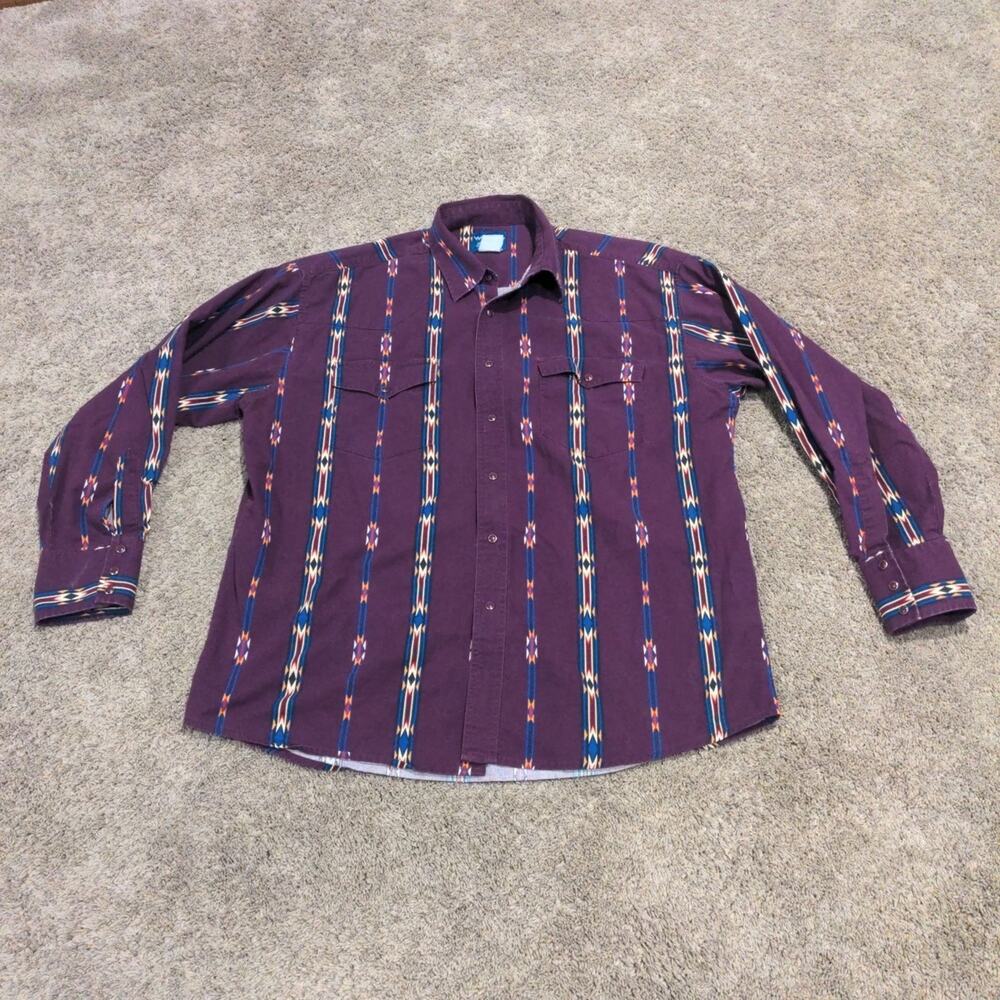 VTG 90s Wrangler Western Shirt Mens Aztec Southwest Cowboy Rodeo Pearl Snaps XL?